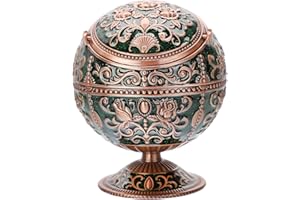 LAUYOO Windproof Ashtray with Lid for Cigarettes Metal Portable Cigar Ashtray Odor Eliminator for Indoor outdoor Hand Stamped Rose Pattern with Sparkle Fancy Gift for Men Women (Jasper -Red Copper)