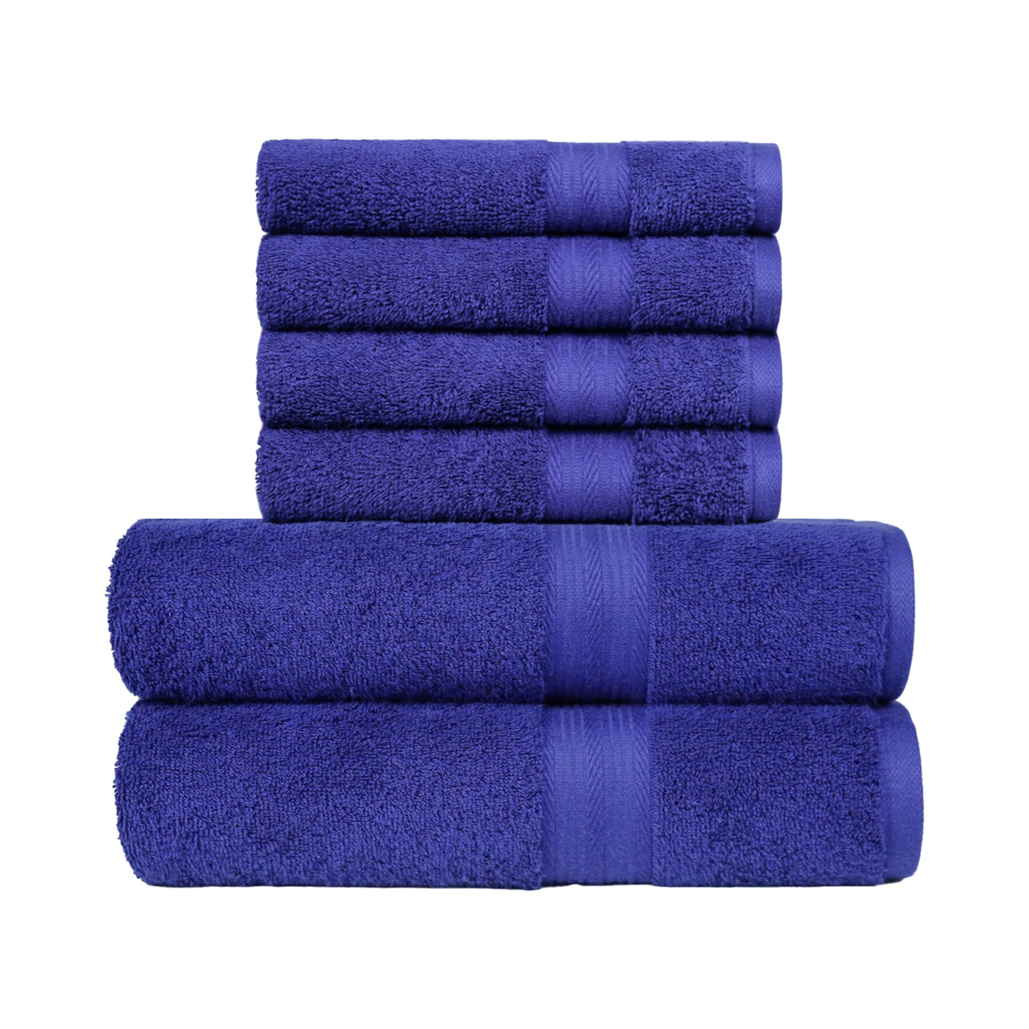 Amazon Basics 6 Piece Fade resistant bath towel set for bathroom, 100% Cotton soft and absorbent, 2 Bath + 4 Hand Towels, Royal Blue