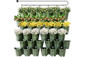 Worth Garden 36 Pockets Self Watering Vertical Planters Indoor Outdoor Living Wall Mounted - 9' Automatic Dripping Irrigation System Hose Kit Stackable Plastic Pot Herb Plants Home Balcony Decoration