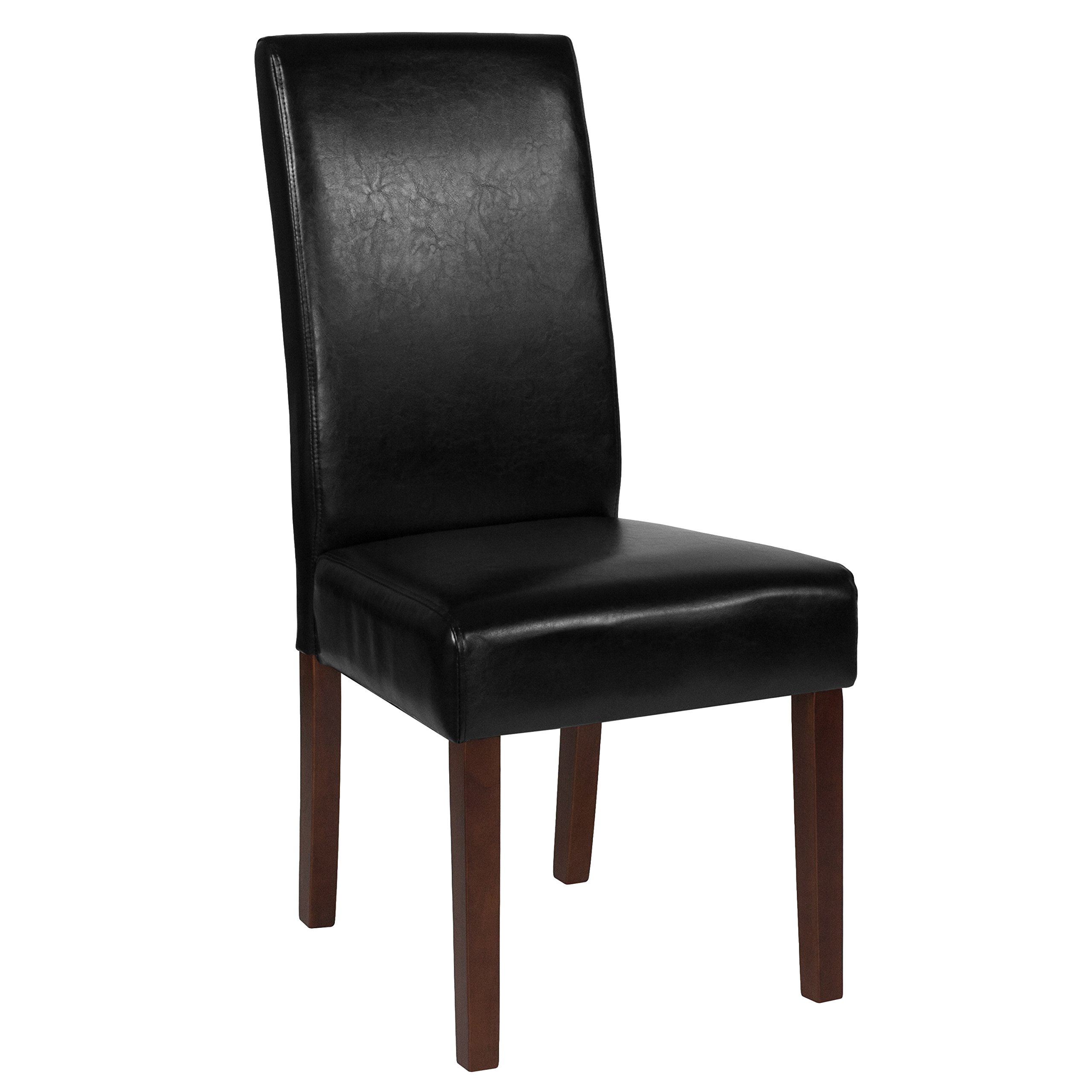 Flash Furniture QY-A37-9061-BKL-GG Black Leather Parsons Dining Chairs, 1 Pack