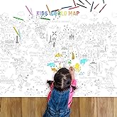 Outus World Map Giant Coloring Poster Tablecloth for Kids 43.3 x 31.5 Inch | Large Coloring Poster with Countries Animals Lan