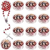Bucherry 24 Pcs Our Lady of Grace Scented Red Rosary Necklace Party Favor Catholic Gift with Box Rosary Bead Necklace for Funeral Baptism First Communion
