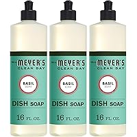 Mrs.Meyer's Clean Day - Jabón líquido para platos, fórmula sin crueldad, aroma de albahaca, 16 oz, paquete de 3