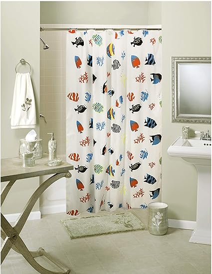Lushomes Polyester and Blend Digital Fish Design Shower Curtain with 12 Eyelets and 12 Hooks (Multicolour, 71x78-inch)
