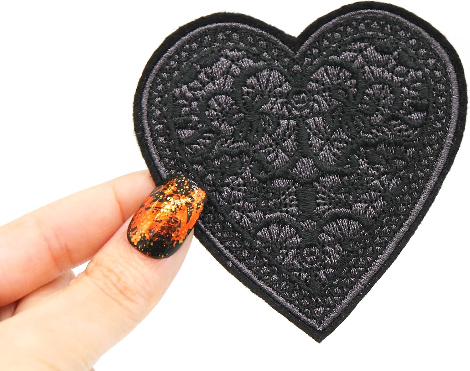 Mixed Media - Black Lace Heart Embroidered Iron on Patch