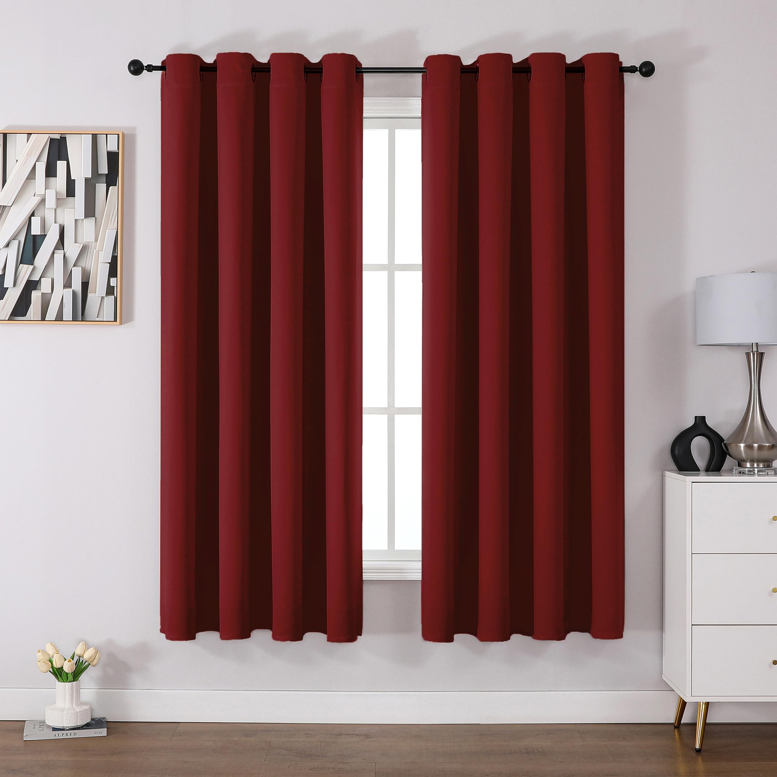 CUCRAF Blackout Curtains for Bedroom - Thermal Red Panels With Eyelets, Soundproof Room Dividers, 2 Panels W46 x L72, 72 Inch Drop