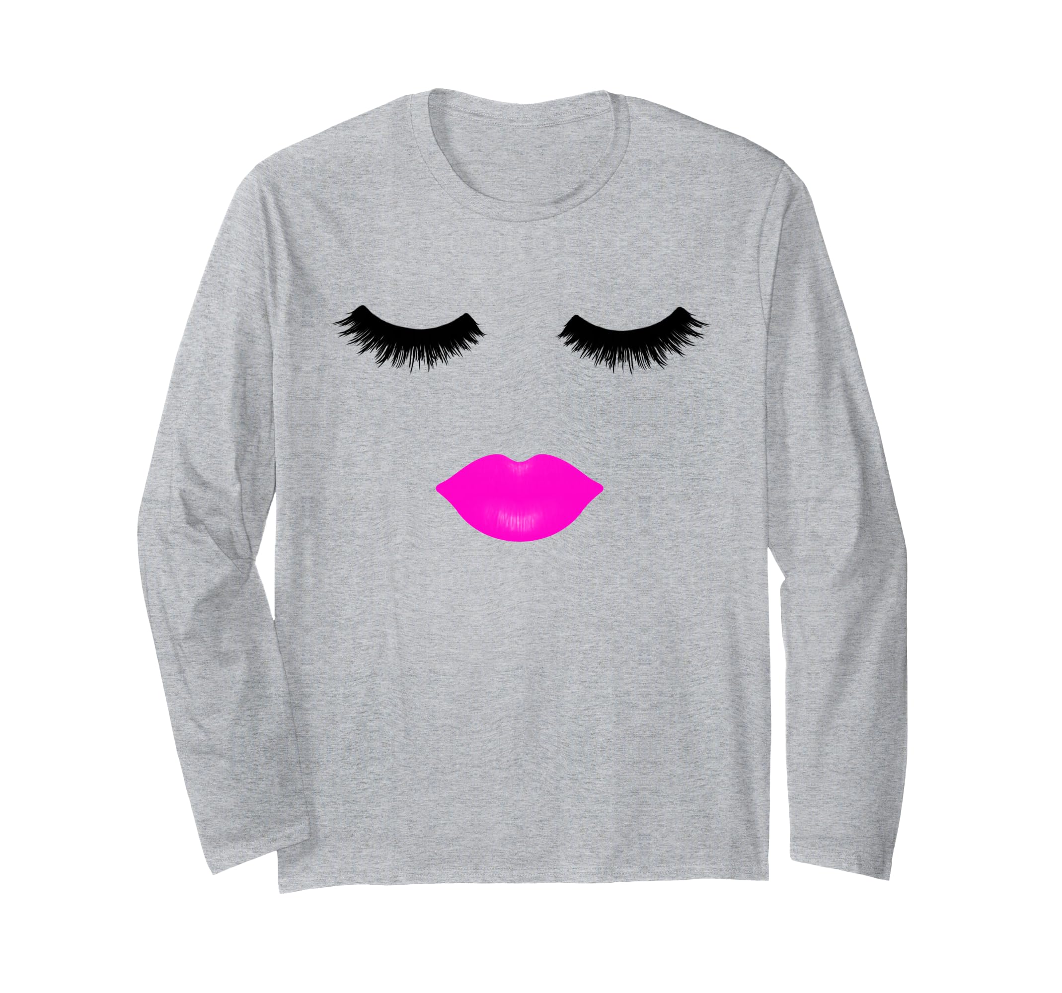 Lip Eyelashes Lipstick Eyelashes Pink Makeup Chic Long Sleeve T-Shirt