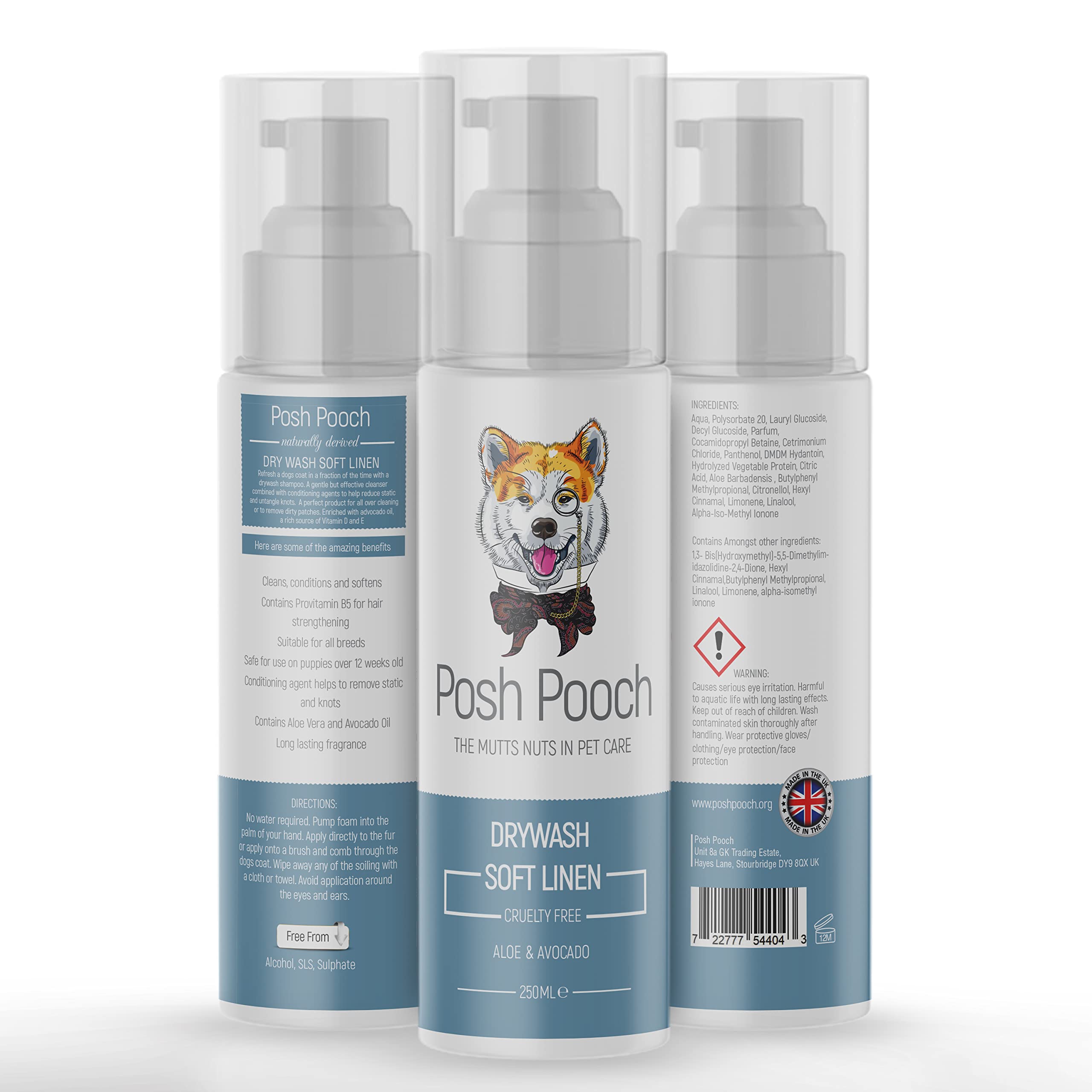 Dry Shampoo Drywash Fragranced Waterless Shampoo For Dogs Foaming 3 in 1 Dry Wash, Conditioner & Detangler | Naturally Derived Aloe Vera B5 Shampoo for Dogs & Puppies (Soft Linen) — image 1
