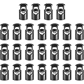 HARFINGTON 25pcs Plastic Cord Locks Single Hole Spring Toggle Stopper Clip Elastic Clasp Lock Fastener for Drawstring, Paracord, Bags, Clothing, Gloves String Lock Replacement, Black