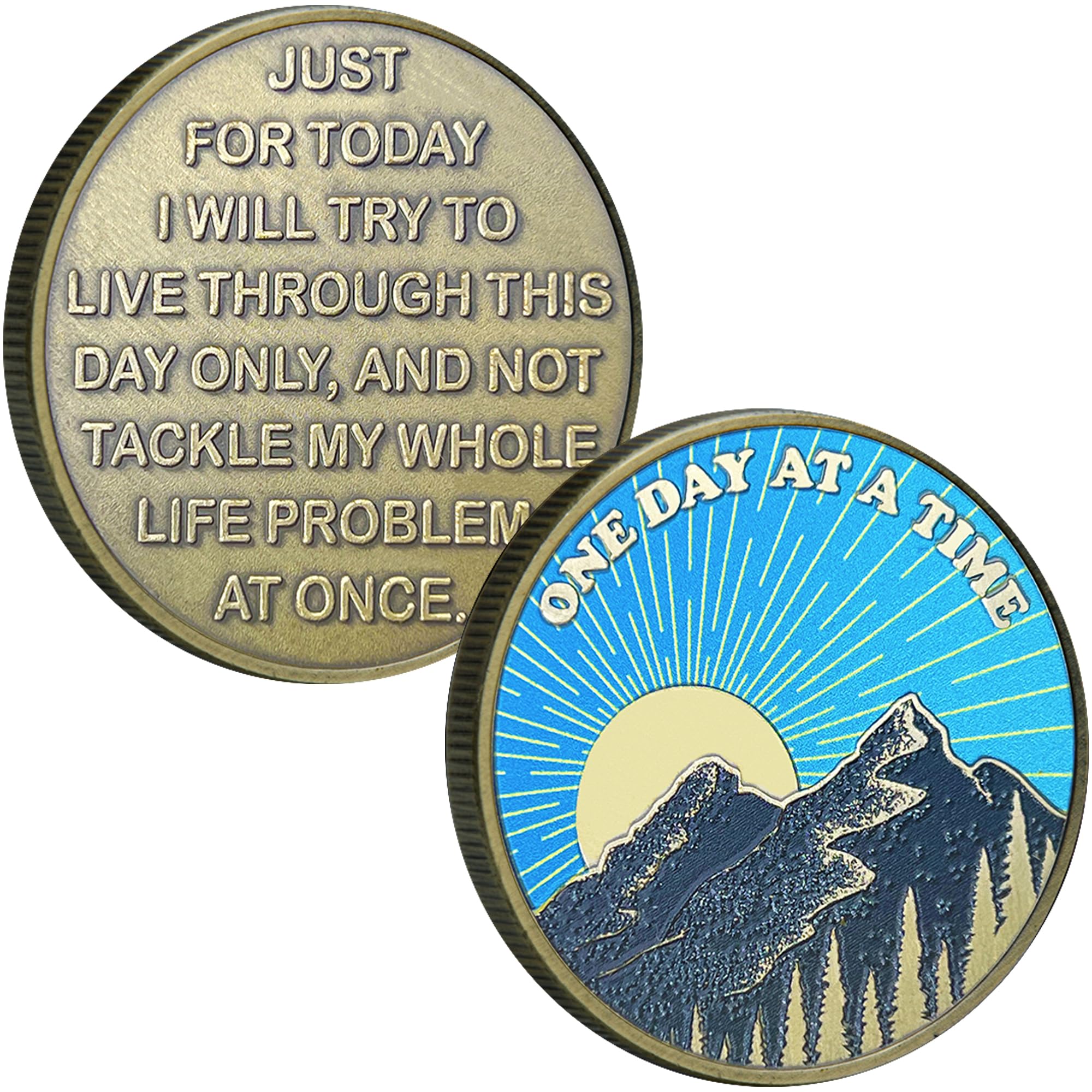 Photo 1 of One Day at A Time Sobriety Coin Mountain Sunrise AA NA Sobriety Chip for Women Men Addiction Recovery Medallion (Single Coin)