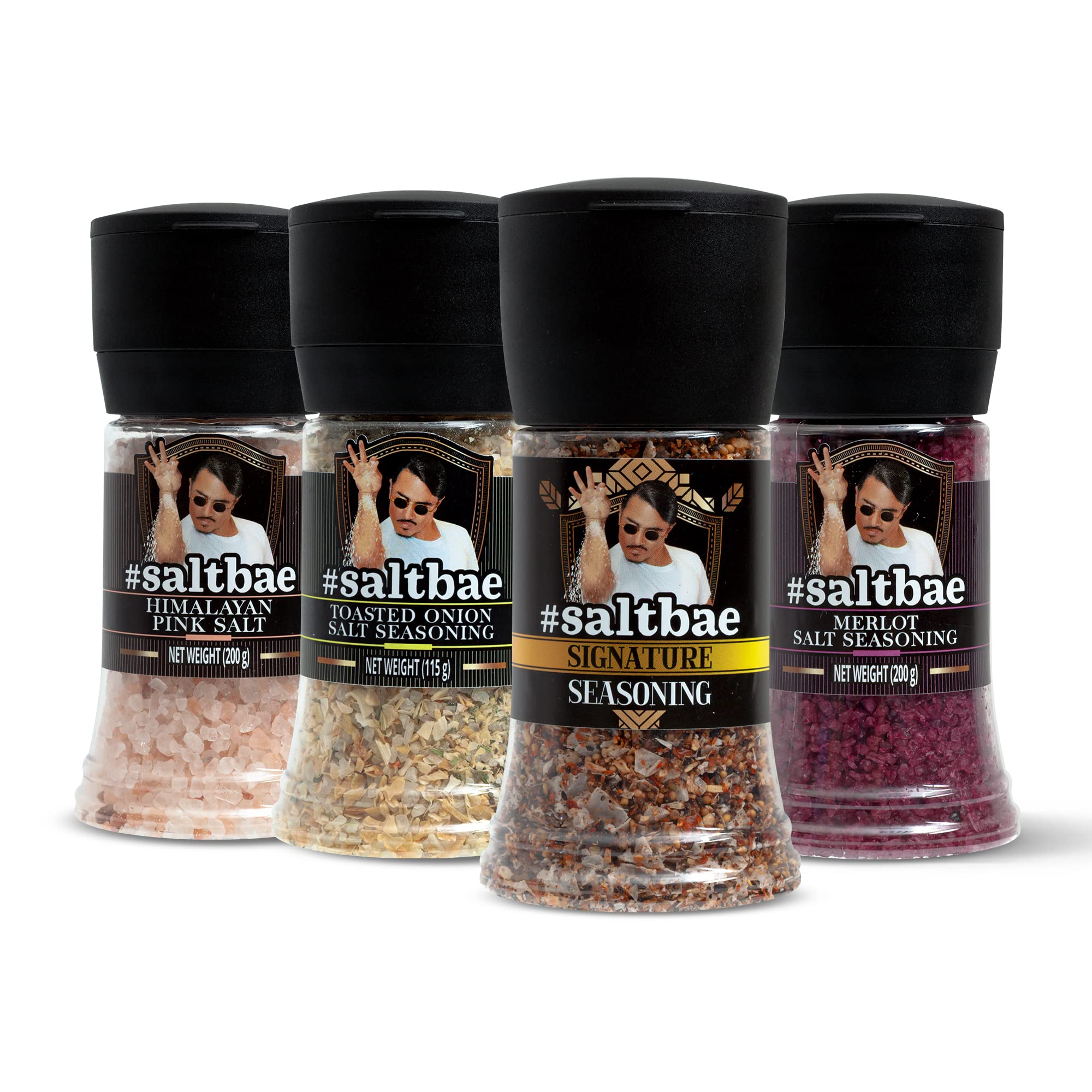 SaltBae Mykonos Salt & Seasonings gourmet set – 4 pcs high quality seasonings for any cook or grillmaster - ideal as giftset for a BBQ party - create your steak in Mykonos style
