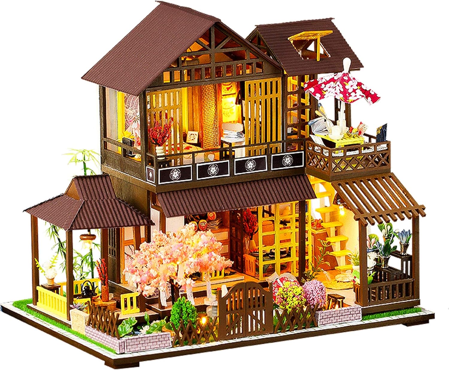 Spilay DIY Dollhouse Miniature with Wooden Furniture Kit,Handmade Mini Japanese Style Home Craft Model Plus Dust with Music Box,1:24 Scale Creative Doll House Toys for Teens Adult Idea Gift