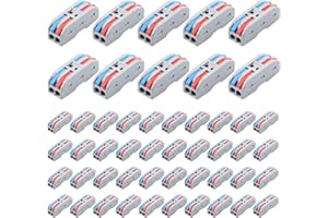 ALITOVE 50pcs Electrical Connectors Push in Lever Nuts Quick Connect 2 Wire Splice Kit Compact Inline Terminals for Wire Splicing Project, 28-12 AWG, 2 in 2 Out
