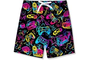 Uideazone Boys Teens Swim Trunks Quick Dry Waterproof Surfing Board Shorts Drawstring Elastic Waist with Mesh Lining 5-14T