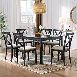 AMERLIFE 7-Piece Farmhouse Dining Table Set with 6