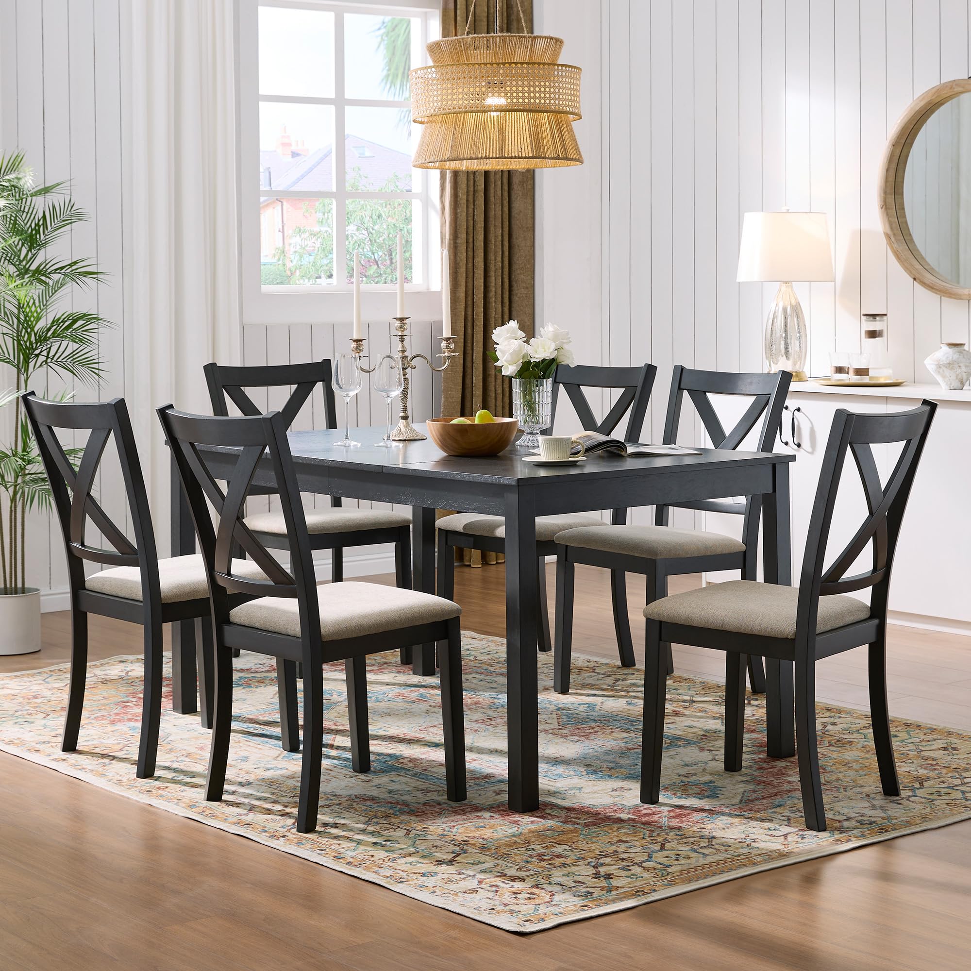 AMERLIFE 7-Piece Farmhouse Dining Table Set with 6