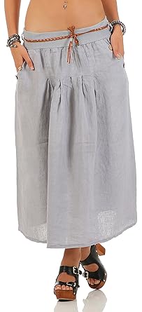 Malito Damen Maxi Rock Blickdicht | Leinen Rock inkl. Gürtel | Sommerrock mit Bund | Rock - elegant 1571