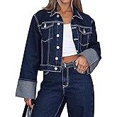 POLIRO Denim Jacket for Women Button Down Crop Jean Jacket Women Casual Outerwear 2026 Trendy