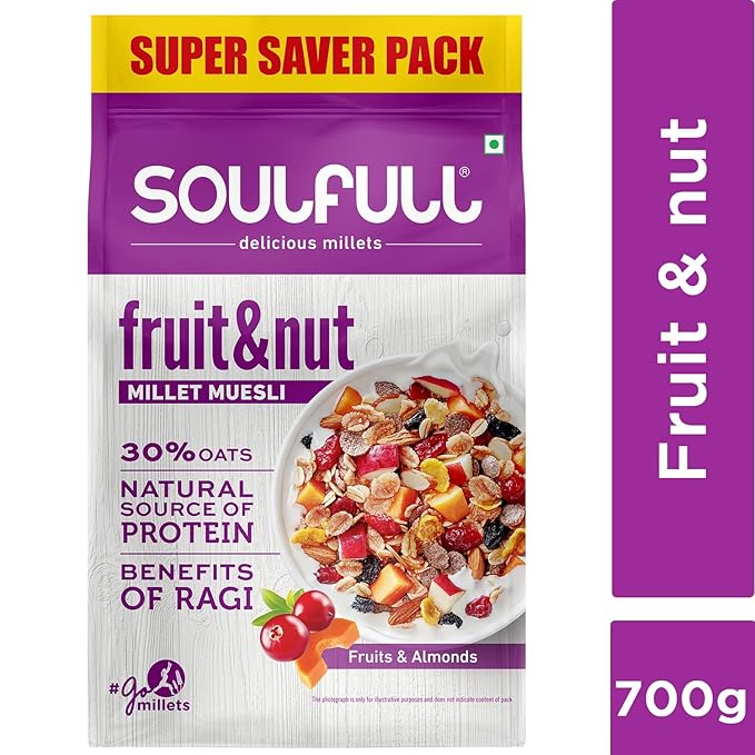 Soulfull Millet Muesli Fruit & Nut with Almonds & Real Fruits, 700 g