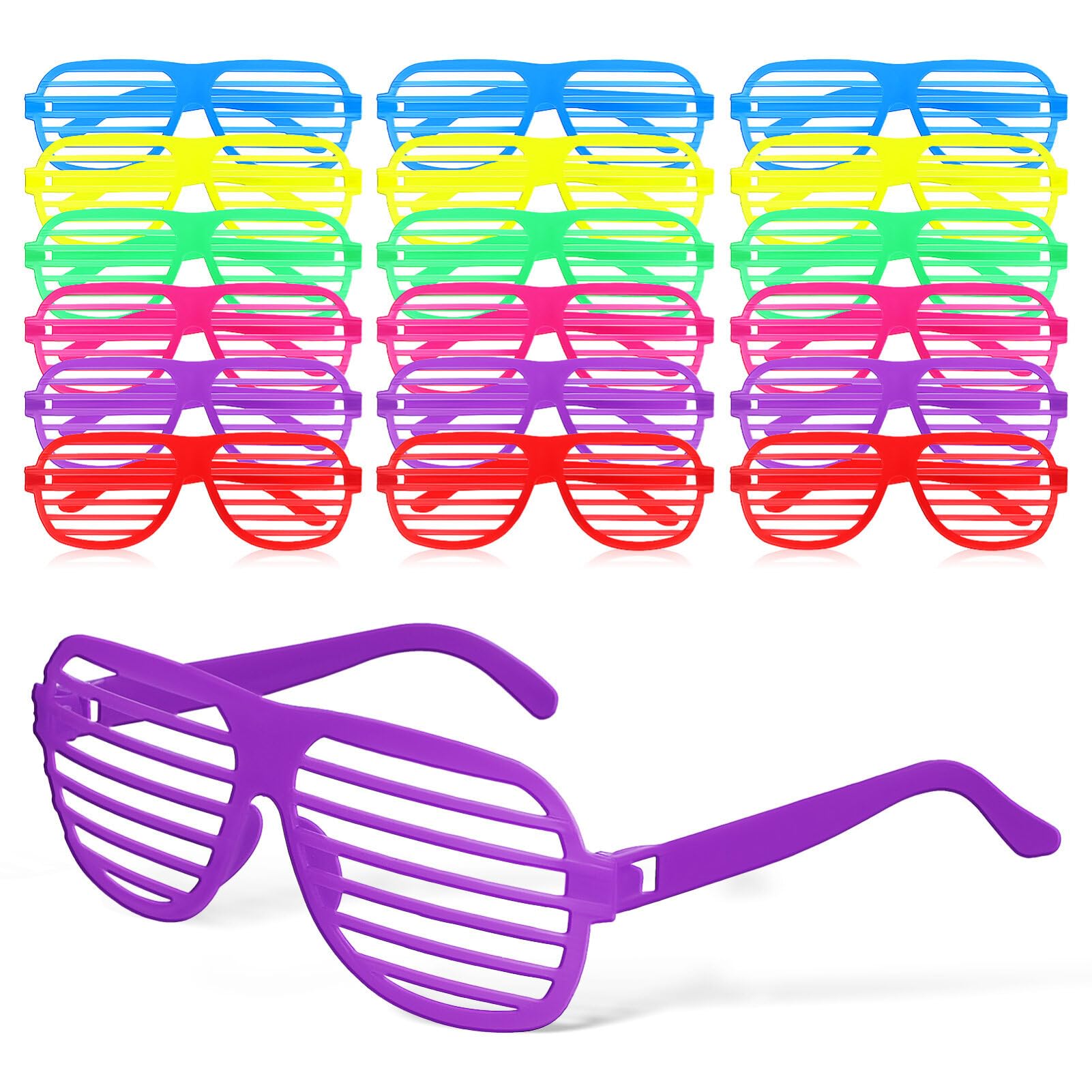 EXCEART 18 Pcs Neon Color Shutter Shadeds Glasses,Plastic Novelty Party SunGlasses Fancy Dress Costume Glasses 80s Party Slotted Sunglasses