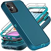 YKHJKLEC for iPhone 11 Case, Military Grade 3 in 1 Heavy Duty Shockproof/Drop Proof/Dust Proof Case with 2Pcs Tempered Glass Screen Protector (Blue/Turquoise)
