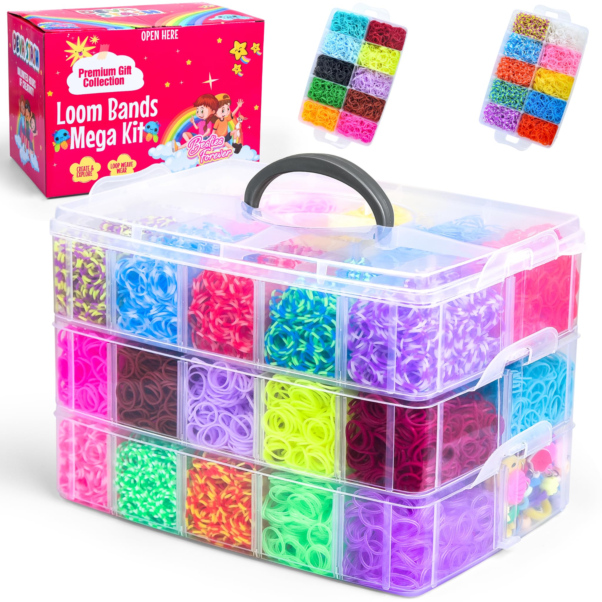 DEVA STASH 15200+ Loom Bands Kit, 25 Colours Loom Band Kits for Girls Includes Clips, Charms, DIY Friendship Bracelet Making Kits, Craft Kits, Perfect Birthday