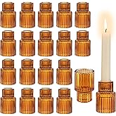 Glasseam Glass Candle Holder for Candlesticks: 20PCS Amber Candle Holders for Taper Candles Small Fall Candle Stick Holders Bulk for Table Wedding Centerpiece Christmas Halloween Living Room Decor