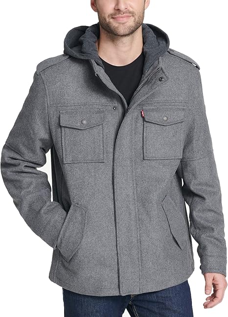 levi's men's wool blend hooded military jacket