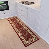 Ottomanson Oriental 2x6 Hallway Runner Rug &ndash; Non-Slip Kitchen Rugs | Red Indoor Entryway Rug, Ultra-Thin Bathroom Mat, Stain Resistant Carpet for Bedroom, 1'10" x 6'