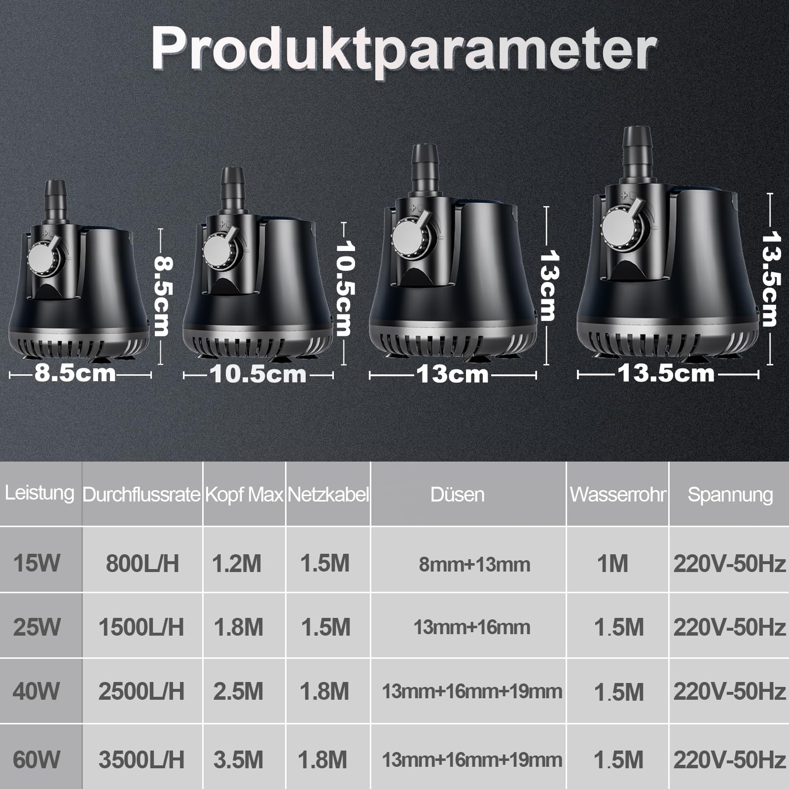 Aquarium Pumpe 15W 800L/H Tauchpumpe Ultra-Leise Mini Teichpumpe Springbrunnenpumpe mit Einstellbarem Schalter und 1.5m Kabel, 2 Düsen wasserpumpe für Teich, Aquarien, Hydrokultur, Brunnen 6