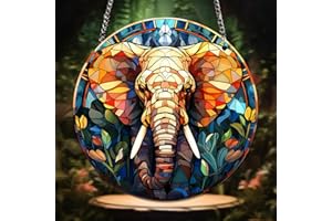 HOTIYOK Colourful Elephants Acrylic Window Hangings Stained Window & Wall Decor, Ideal Housewarming Gift, Home Decor for Grandma Wife Teacher Wild Animal Lover