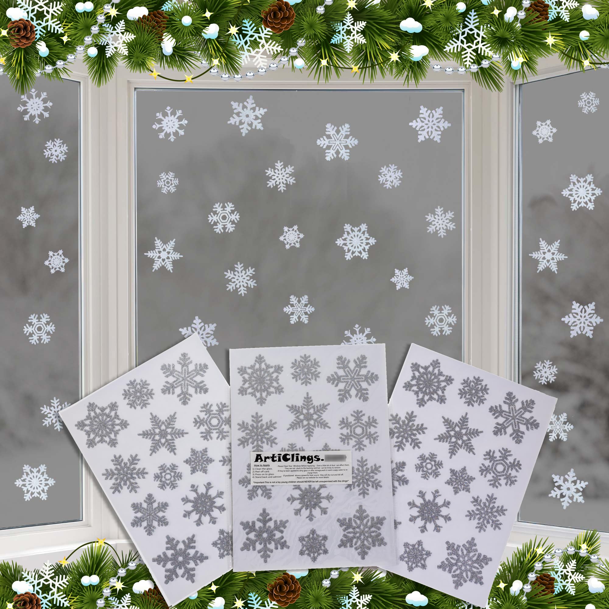 Articlings 42 Glitter Snowflake Window Clings