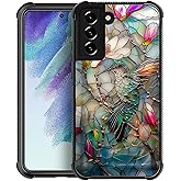 Punmada Compatible with Samsung Galaxy S22 Plus Mobile Case Creative Acrylic Back Panel Silicone Protection Grip Specially Designed for Samsung Galaxy S22 Plus 3D Stained Flower Looking Hummingbird