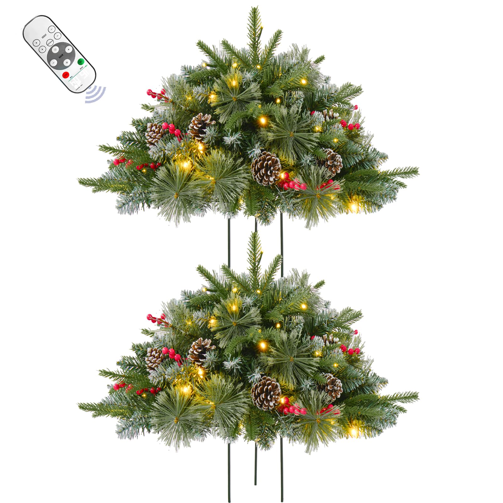 Photo 1 of 2 Pack 24 Inch Lighted Outdoor Christmas Tree with Dual Color LED Lights, Remote Control Battery Operated Pre-lit Pathway Urn Filler, Christmas Porch Decorations for Home, Porch & Yard