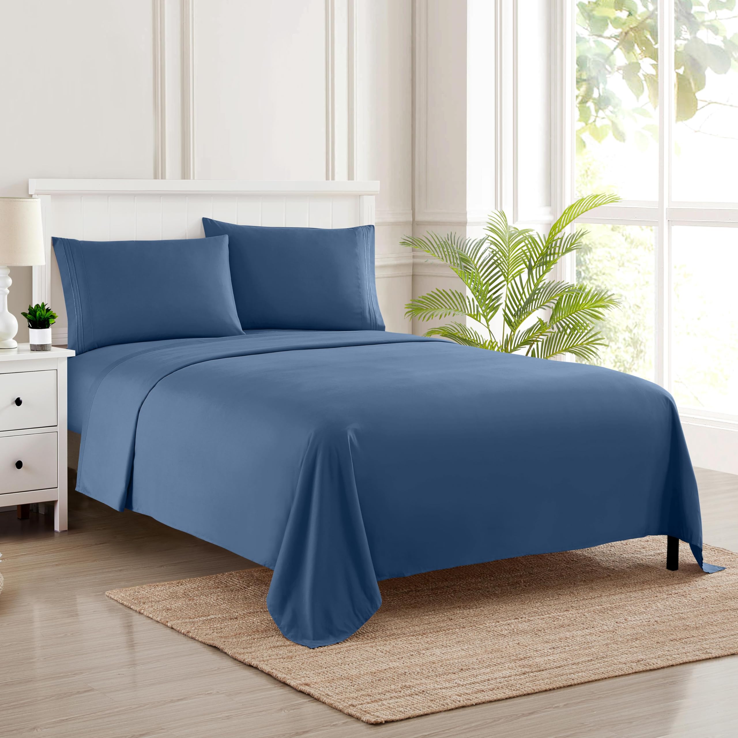 California King Sheet Sets - Breathable Luxury Sheets with Full Elastic & Secure Corner Straps Built In - 1800 Supreme Collection Deep Pocket Bedding, Sheet Set, EXTRA DEEP pocket - Cal King, Denim