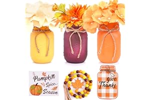 CNVOILA Thanksgiving Decorations Mason Jar, Farmhouse Harvest Thanksgiving Table Decor for Centerpieces, Dining Table Centerpiece, Living Room Table Decor, Thanksgiving Centerpieces with Flowers Decoration