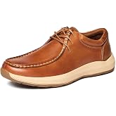 WELTFORGE Men's Leather Moc-Toe Lace-Up Casual Dress Shoes | Buffed top-grain cowhide with removable memory foam insoles for office days, dinner plans and casual weekends
