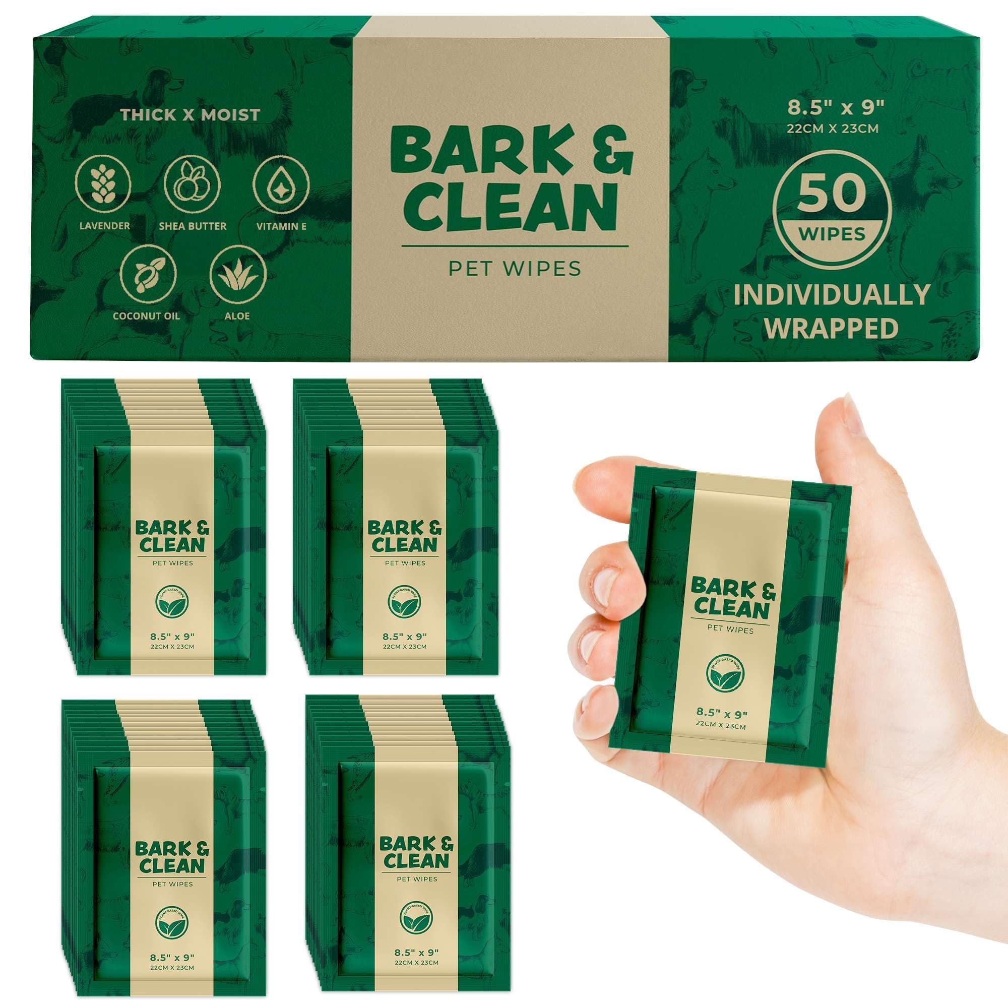 Photo 1 of Dog Wipes for Cleaning and Deodorizing - Box of 50 Individually Wrapped 8.5" x 9" Bamboo Pet Wipes - Compostable, Hypoallergenic Puppy Wipes - Dog Wipes for Paws, Butt, and Body