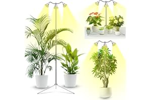 YIYEHU Full Spectrum Grow Lights for Indoor Plants 15-62 Inches Height Adjustable Aluminum Alloy Plant Growing Lamps with Detachable Tripod Stand, Auto On/Off Timer (Full Spectrum, Three Heads)