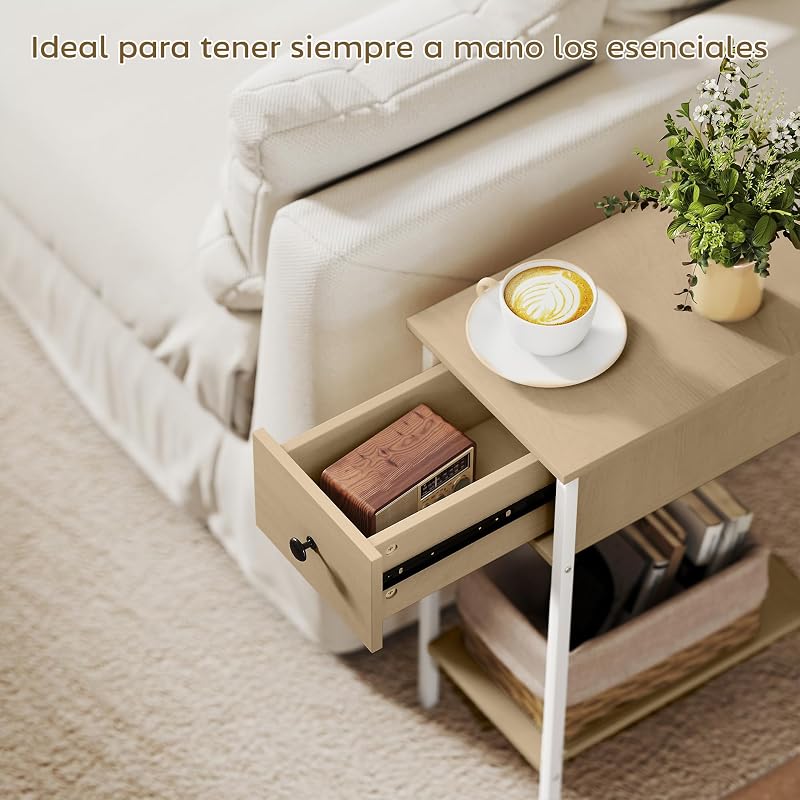 Mesa lateral industrial estreita com gaveta 25x39,8x58,2 cm Natural