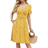 Naggoo Womens Summer Dresses for Women 2026 Spring Floral Short Sundress Short Sleeve Wrap V Neck Casual Dress with Pockets