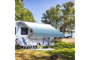 Suncode RV Awning Fabric Replacement Waterpoof Universal Outdoors Canopy for Camper,Trailer,and Motorhome Awning Replacement Premium Grade Vinyl RV Canopy Replacement 12'(Fabric 11'2") Blue Fade