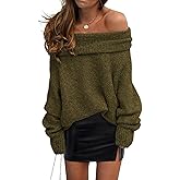 PRETTYGARDEN Women's Off The Shoulder Sweater Long Sleeve Tops 2026 Fall Loose Knit Pullover Sweaters Winter Clothes