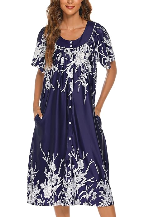 Nursing Dress Ekouaer Women's Snap Front House Dress 100% Cotton