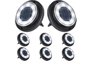 Flacchi Solar Ground Lights - Solar Powered Lights Outdoor Solar Disk Lights Waterproof Landscape Lights for Patio Yard Pathway Walkway Driveway (Cool White, 8 Pack)