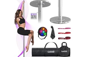 ILOGICASE Spinning Dancing Pole for Home | Portable and Heavy Duty 45mm Dance Pole Apartment Friendly, Adjustable Height 7ft to 11ft, w/Pole Conditioning Bands Set, LED Light and Carry Bags