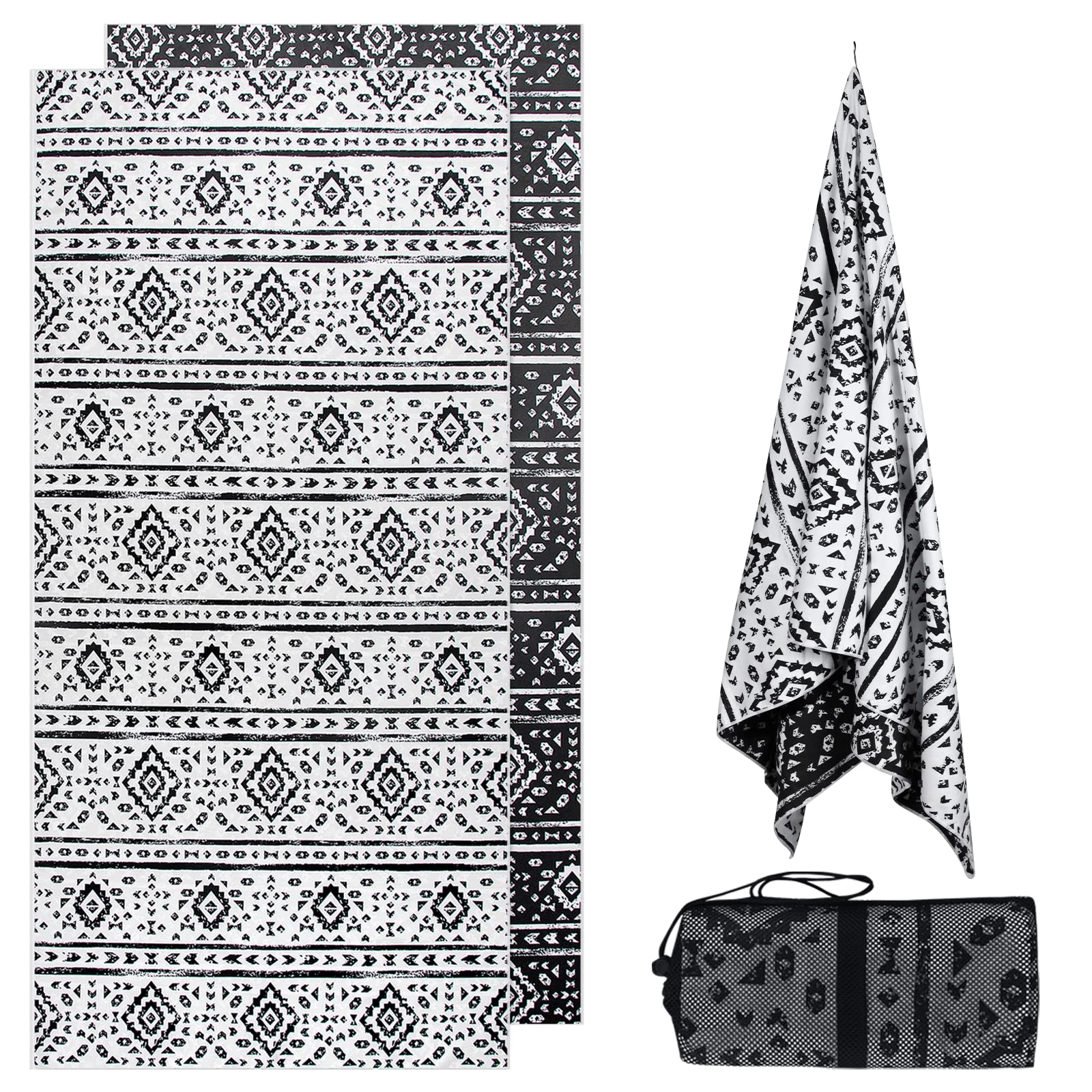 Photo 1 of ***(HEAVILY USED/ MINOR DAMAGE)***Vessia Black and White diamond Boho Large Beach Towel 35x75inches, 90% Polyester and 10% Polyamide, Quick Dry Sand Free Absorbent Oversized, Lightweight Cute Towel For Yoga Travel Swimming Pool Picnic