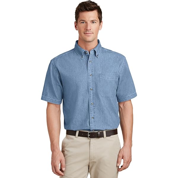 Amazon.com: Port & Company Short Sleeve Value Denim Shirt-SP11-XS