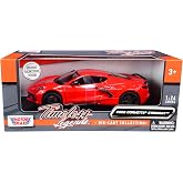 Motormax Toy 2020 Chevy Corvette C8 Stingray Red with Silver Racing Stripes Timeless Legends 1/24 Diecast Model Car by Motormax 79360
