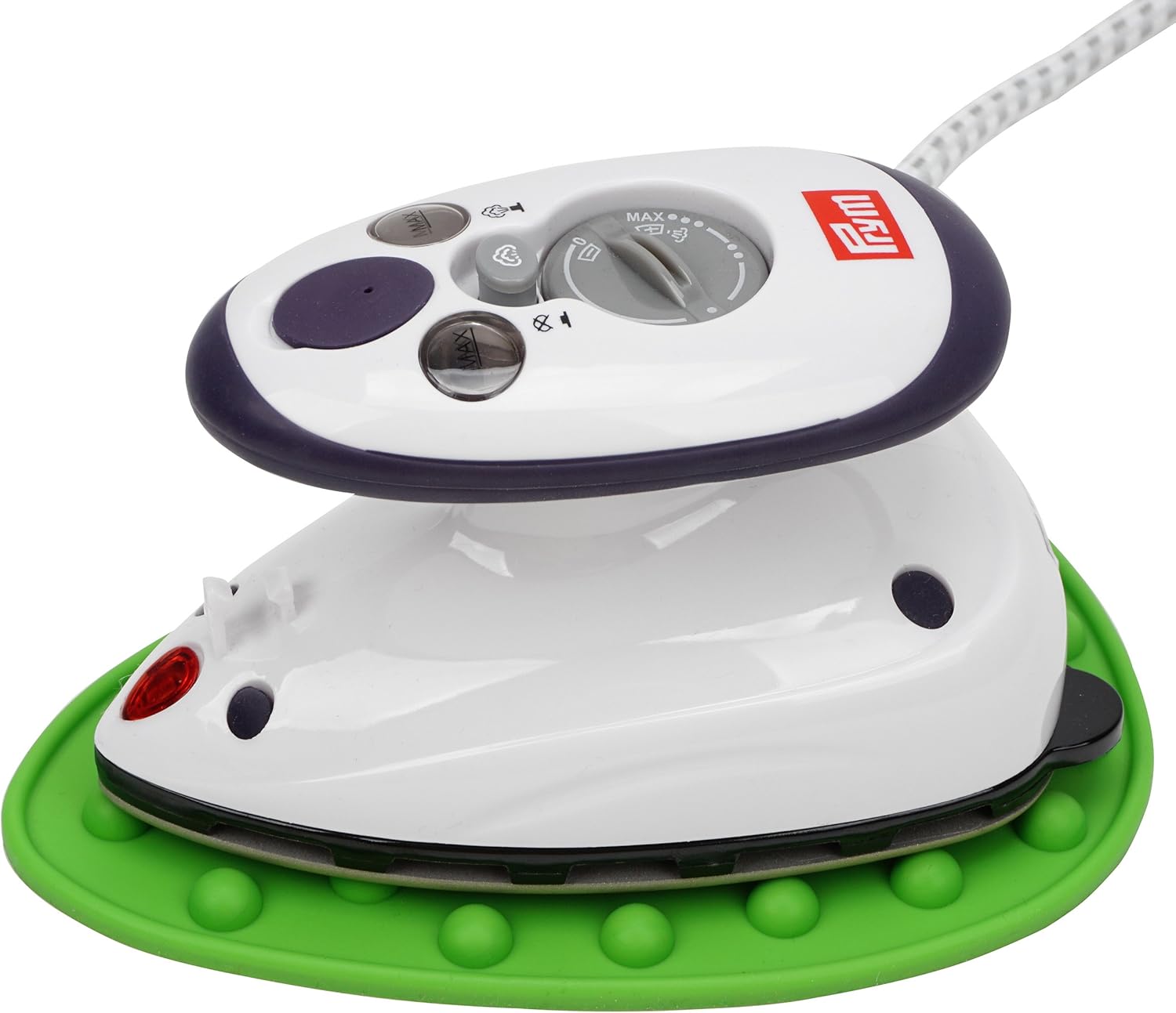 Prym Mini Dampf Bügeleisen Mit SEMPLIX Silikon Ablage (grün) Im Set, Kleines Leichtes Dampf Bügeleisen Für Reise und Zuhause